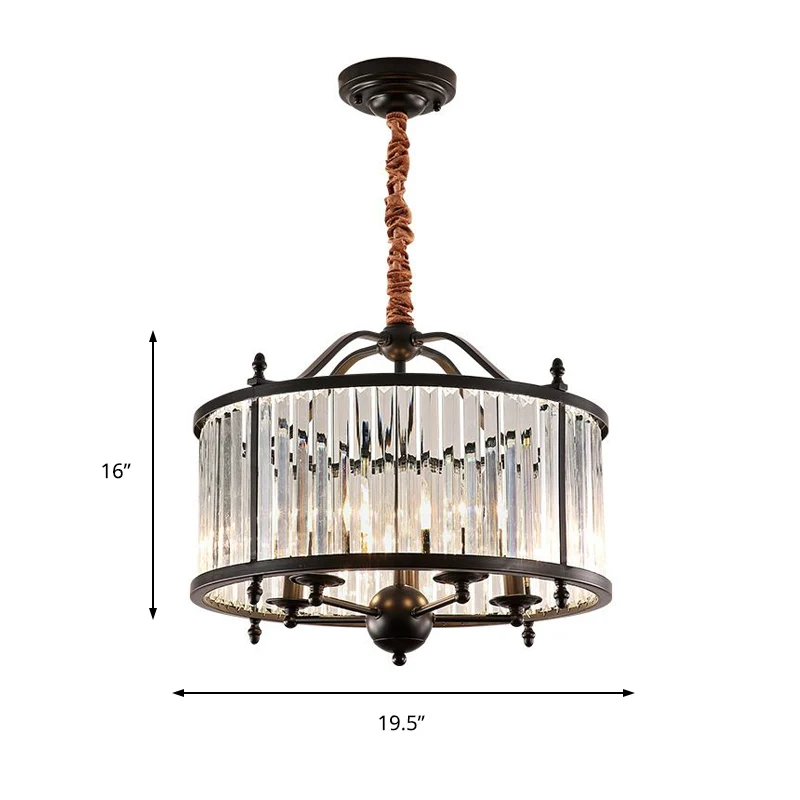 Lustre rustique à prisme en cristal cylindrique, 3/5 lumières, plafonnier suspendu pour salle à manger en noir Clearhalo