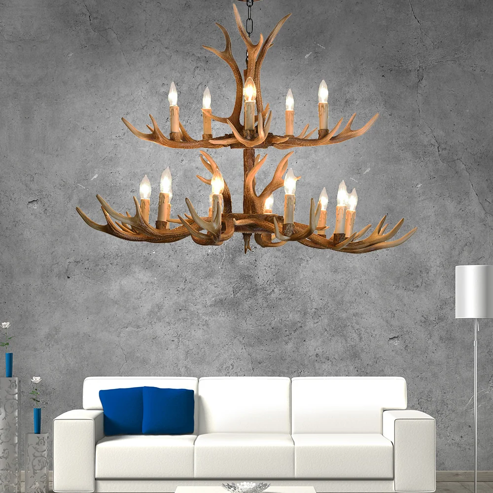 Lustre rustique en résine, 4/6/8 lumières, luminaire suspendu en forme de bougie, marron, pour salon Clearhalo