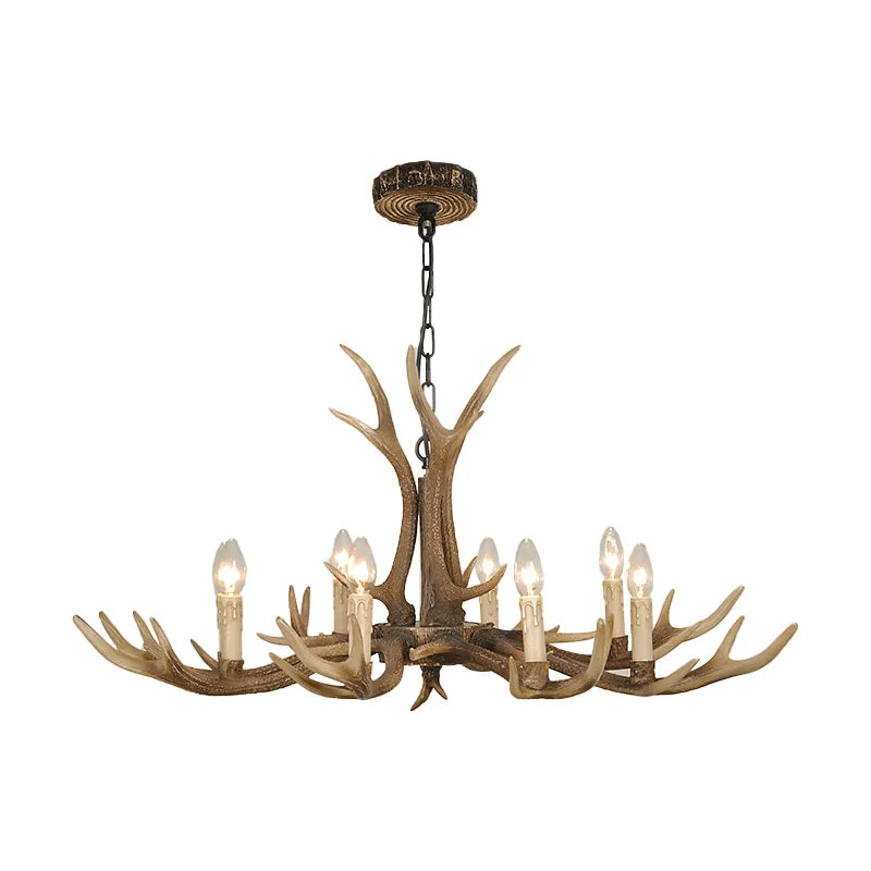Lustre rustique en résine, 4/6/8 lumières, luminaire suspendu en forme de bougie, marron, pour salon Clearhalo