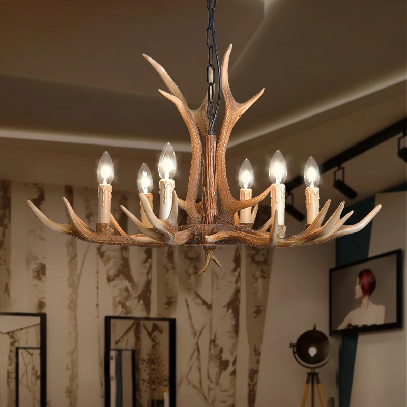 Lustre rustique en résine, 4/6/8 lumières, luminaire suspendu en forme de bougie, marron, pour salon Clearhalo