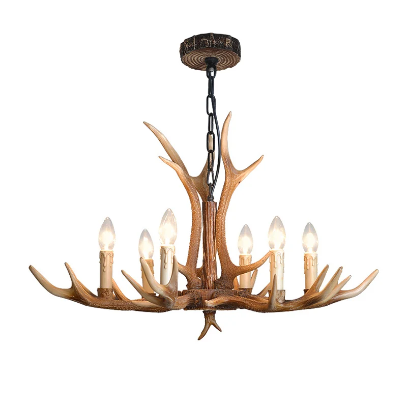 Lustre rustique en résine, 4/6/8 lumières, luminaire suspendu en forme de bougie, marron, pour salon Clearhalo