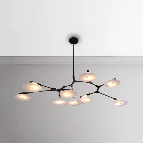 Lustre de salon moderne à 5/9/11 lumières, plafonnier noir/or avec abat-jour en acrylique à disque Clearhalo