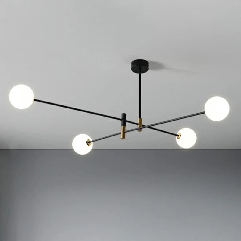 Lustre de simplicité en verre opalin à suspension radiale pour salon, noir Clearhalo