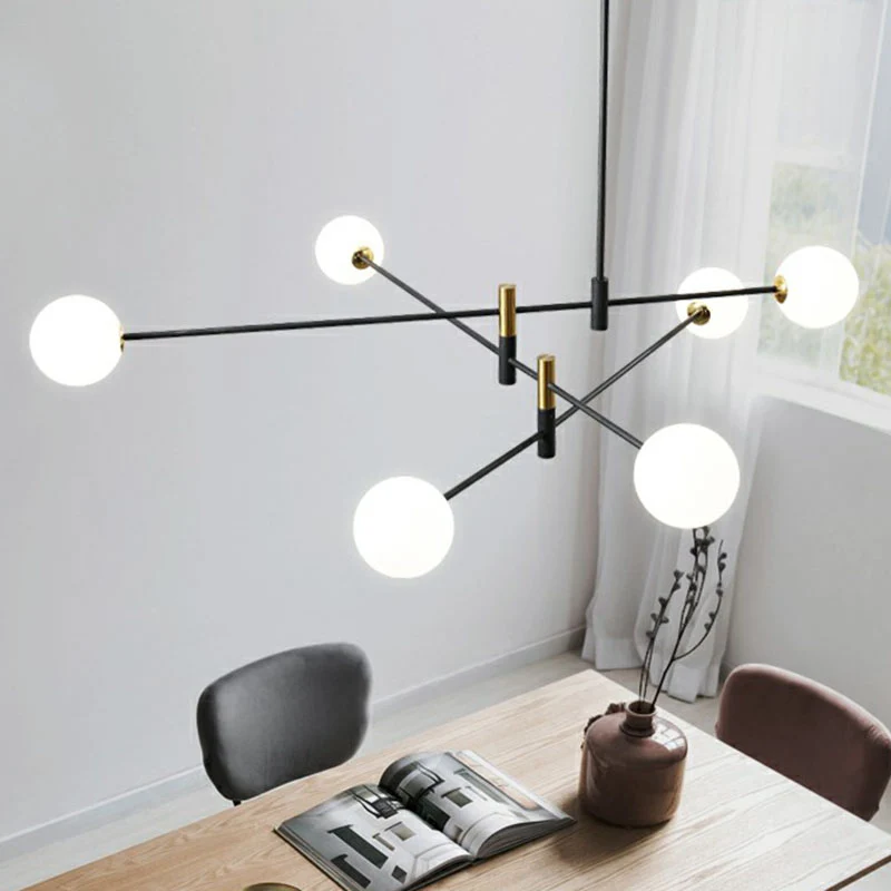 Lustre de simplicité en verre opalin à suspension radiale pour salon, noir Clearhalo