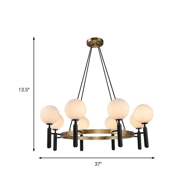 Lustre sphérique d'éclairage au Design circulaire, moderne, en verre blanc, 8 lumières, luminaire suspendu noir Clearhalo