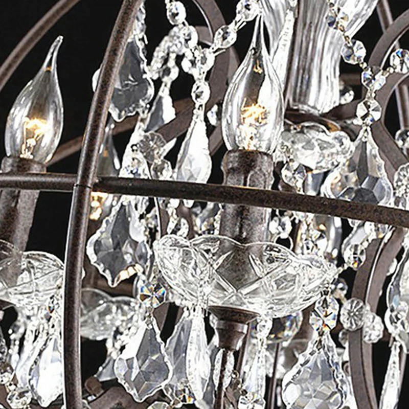 Lustre sphérique noir, lampe suspendue rustique en métal noir avec décorations en cristal Clearhalo