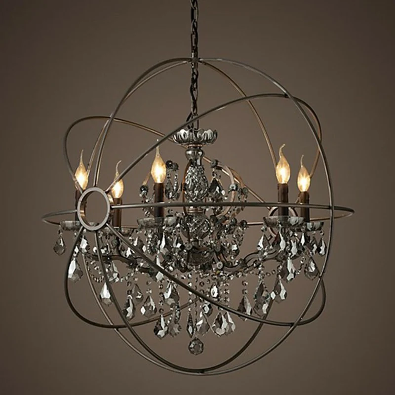 Lustre sphérique noir, lampe suspendue rustique en métal noir avec décorations en cristal Clearhalo