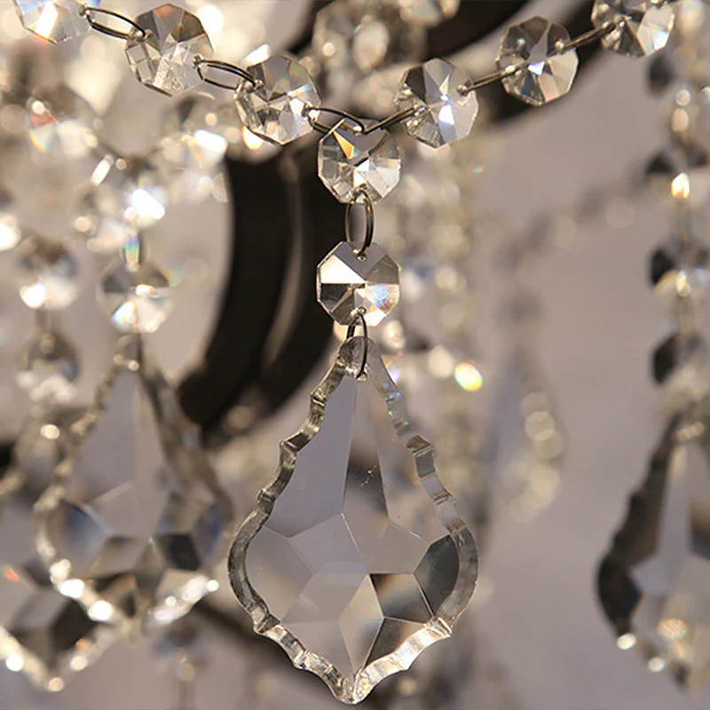 Lustre sphérique noir, lampe suspendue rustique en métal noir avec décorations en cristal Clearhalo