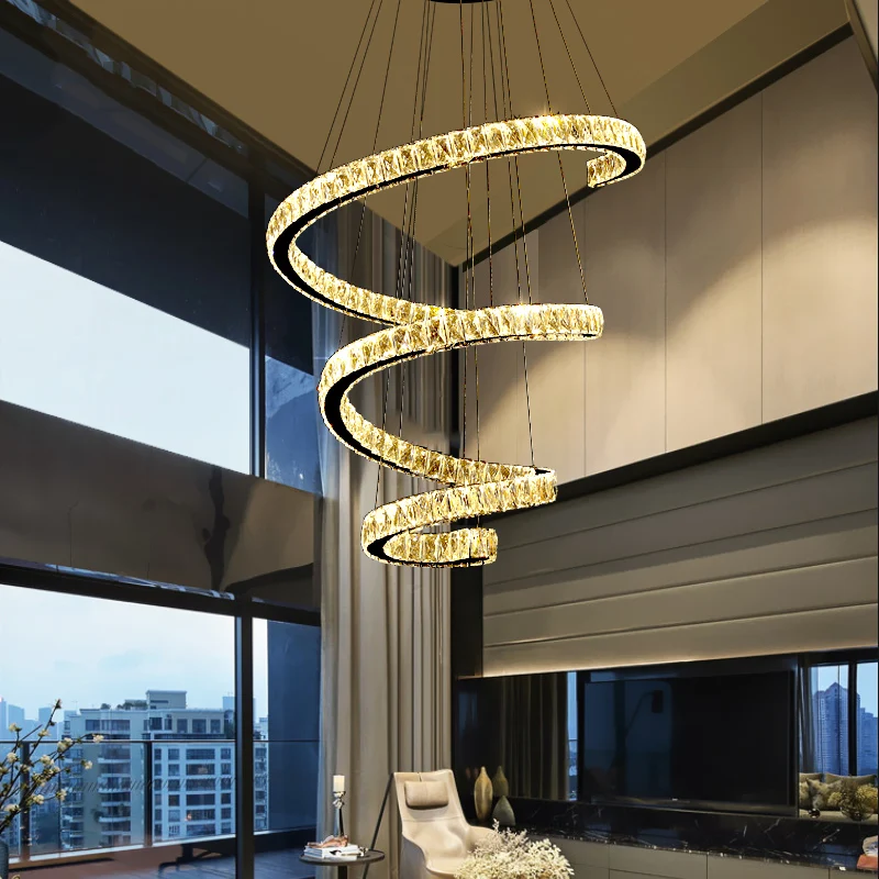 Lustre en spirale incrusté de cristal, suspension simple en acier inoxydable, LED Clearhalo