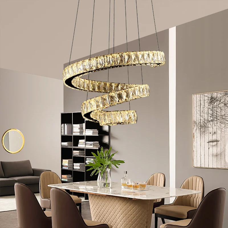 Lustre en spirale incrusté de cristal, suspension simple en acier inoxydable, LED Clearhalo