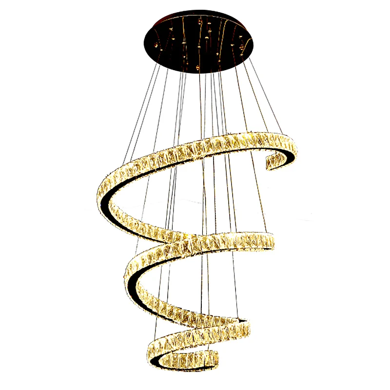 Lustre en spirale incrusté de cristal, suspension simple en acier inoxydable, LED Clearhalo