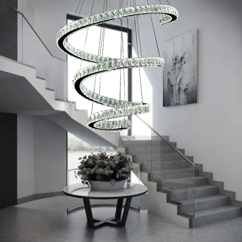 Lustre en spirale incrusté de cristal, suspension simple en acier inoxydable, LED Clearhalo