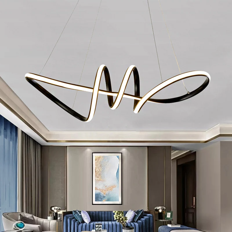 Lustre en spirale noir, Kit de suspension LED minimaliste en acrylique pour salle à manger Clearhalo