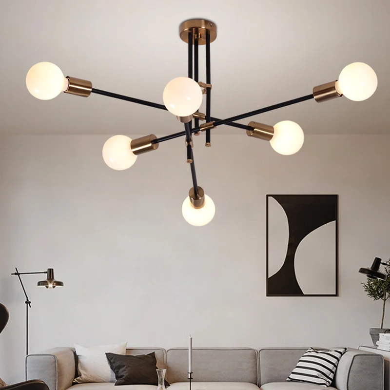 Lustre Spoutnik moderniste en verre opale, 6 lumières suspendues pour salon Clearhalo