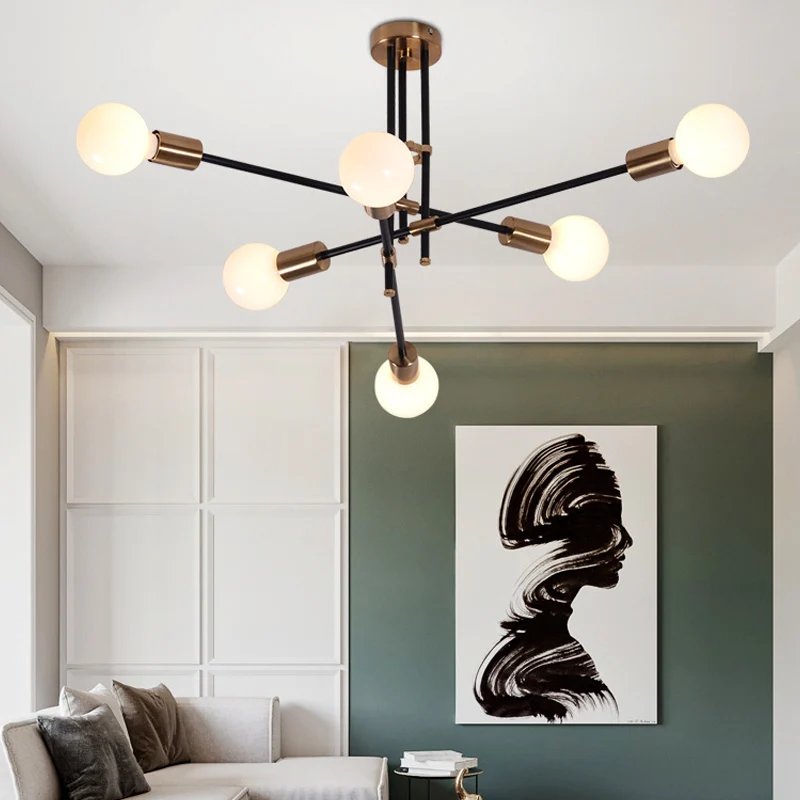 Lustre Spoutnik moderniste en verre opale, 6 lumières suspendues pour salon Clearhalo