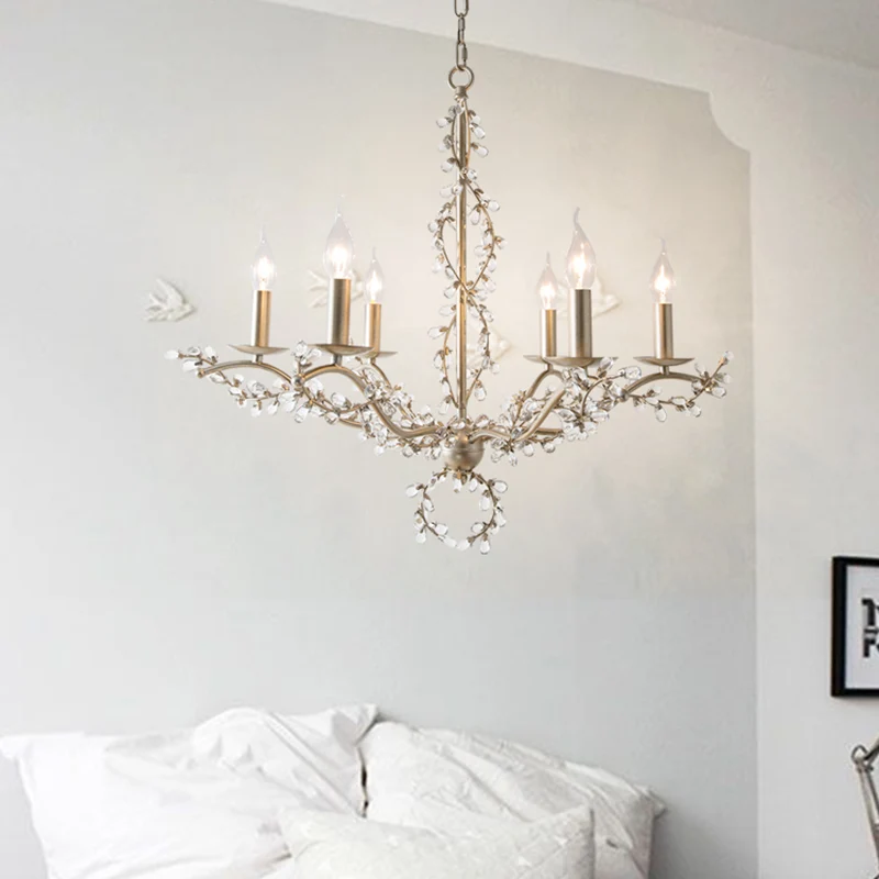 Lustre Spur contemporain en métal à 6 têtes, Kit de lampe suspendue en laiton avec feuille de cristal Clearhalo
