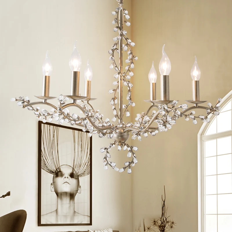 Lustre Spur contemporain en métal à 6 têtes, Kit de lampe suspendue en laiton avec feuille de cristal Clearhalo