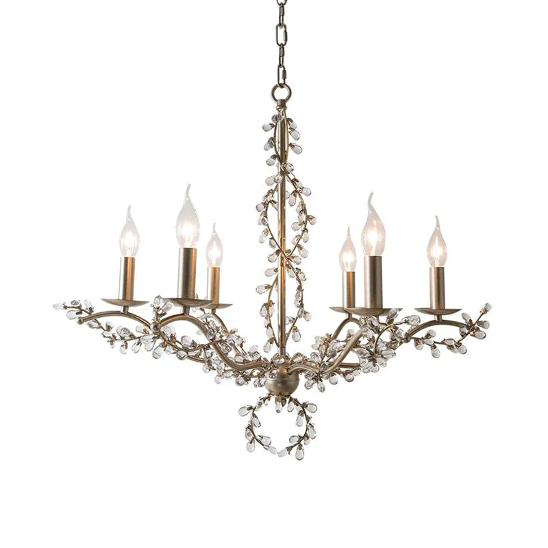 Lustre Spur contemporain en métal à 6 têtes, Kit de lampe suspendue en laiton avec feuille de cristal Clearhalo