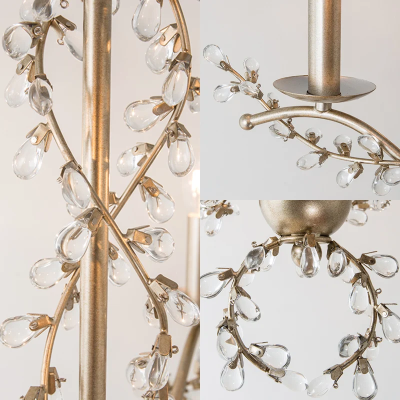 Lustre Spur contemporain en métal à 6 têtes, Kit de lampe suspendue en laiton avec feuille de cristal Clearhalo