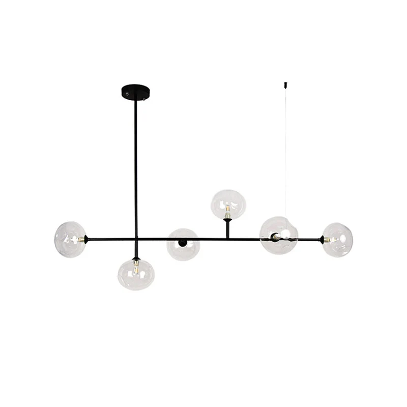 Lustre suspendu à abat-jour à bulles en verre, pour Restaurant, 6 lumières, lampe d'îlot moderne en métal noir Clearhalo