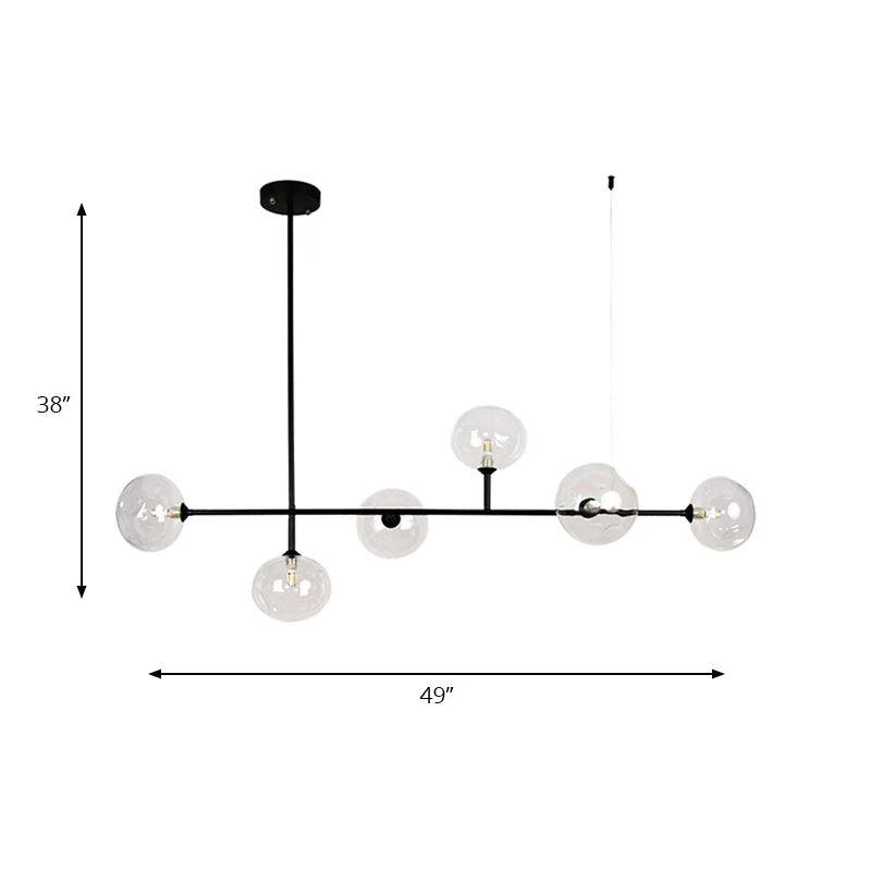 Lustre suspendu à abat-jour à bulles en verre, pour Restaurant, 6 lumières, lampe d'îlot moderne en métal noir Clearhalo