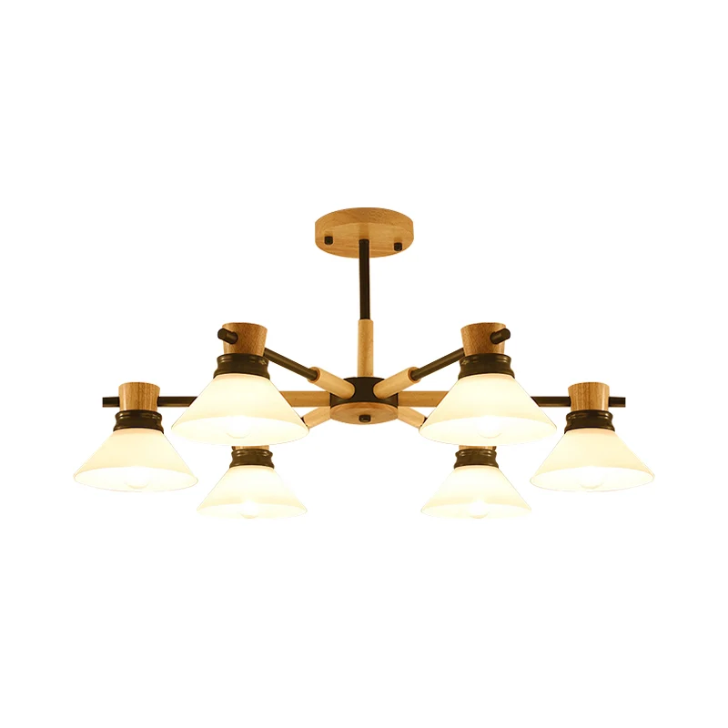 Lustre suspendu à abat-jour conique, branche noire/or, moderne, en verre et en bois, luminaire décoratif d'intérieur, idéa...