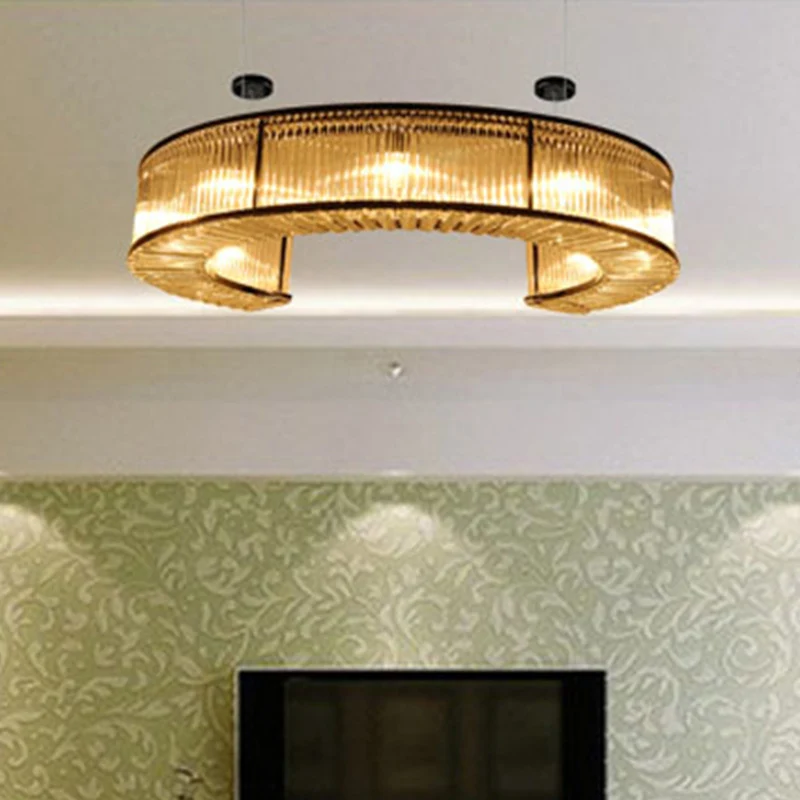Lustre suspendu en bloc de cristal, 6 ampoules, Vintage, doré, en forme de C, luminaire suspendu pour salon Clearhalo