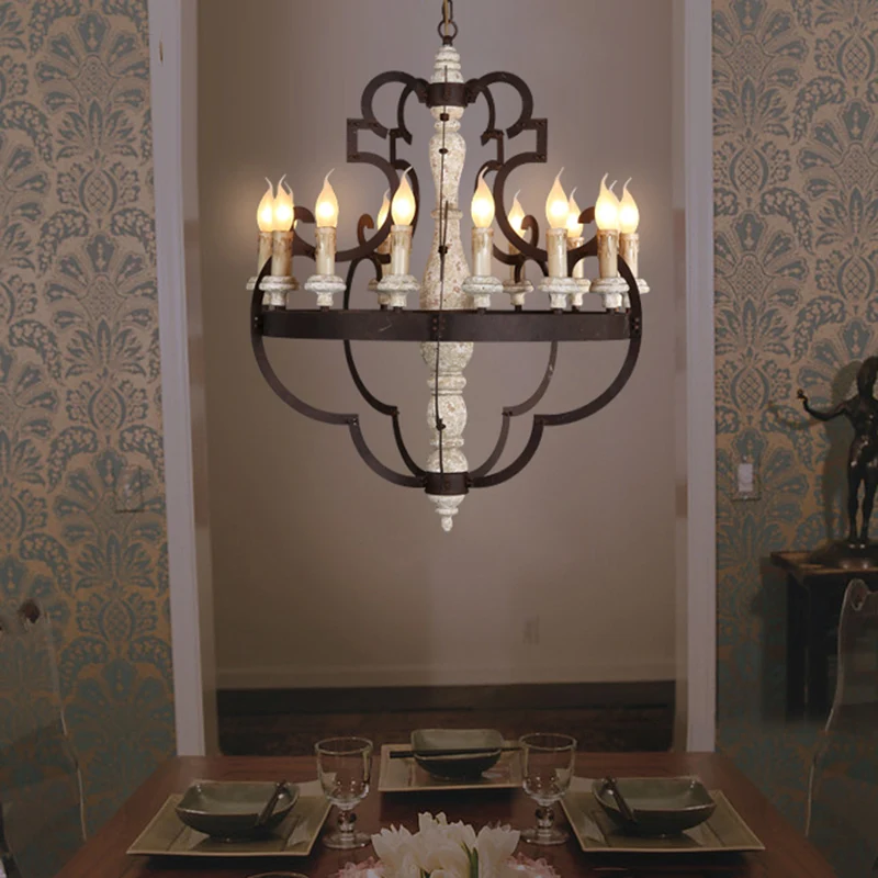 Lustre suspendu en bois marron, bougie, 15 ampoules, luminaire suspendu traditionnel pour salle à manger Clearhalo