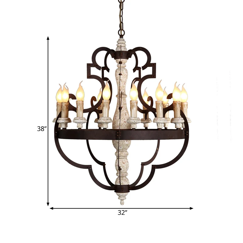 Lustre suspendu en bois marron, bougie, 15 ampoules, luminaire suspendu traditionnel pour salle à manger Clearhalo