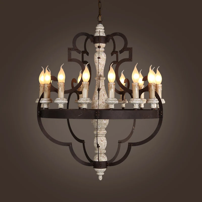 Lustre suspendu en bois marron, bougie, 15 ampoules, luminaire suspendu traditionnel pour salle à manger Clearhalo