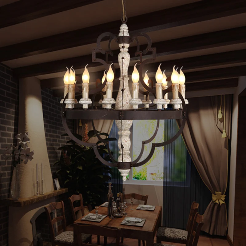Lustre suspendu en bois marron, bougie, 15 ampoules, luminaire suspendu traditionnel pour salle à manger Clearhalo