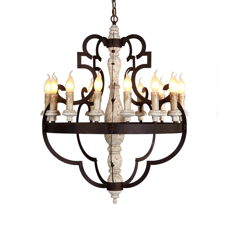Lustre suspendu en bois marron, bougie, 15 ampoules, luminaire suspendu traditionnel pour salle à manger Clearhalo
