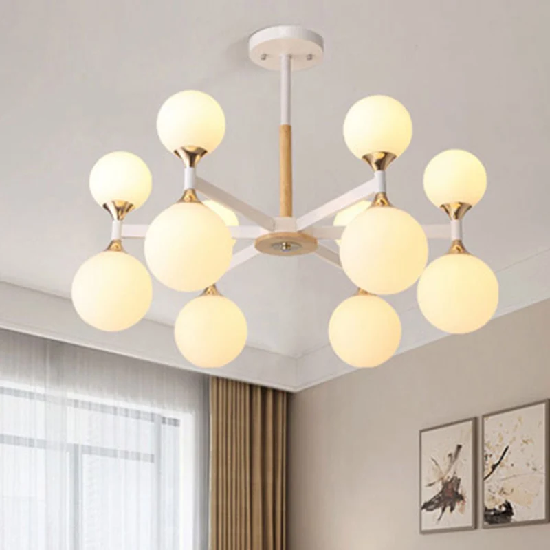 Lustre suspendu boule de verre à 6/12 lumières, corps en bois et métal, lampe suspendue pour Restaurant Clearhalo