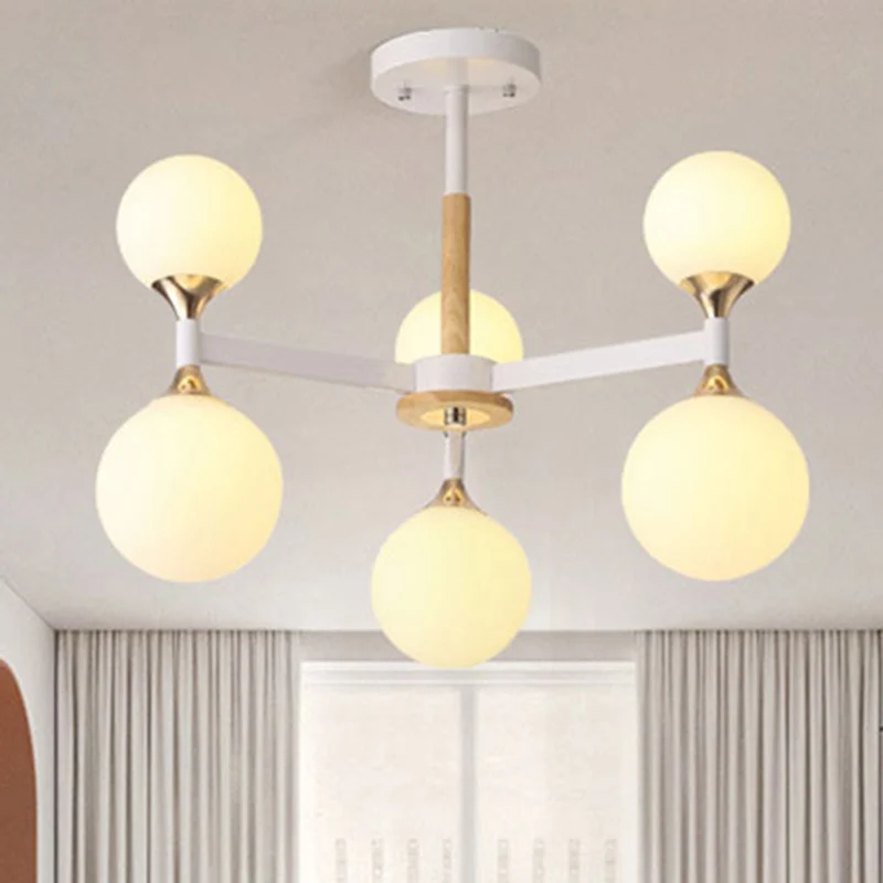 Lustre suspendu boule de verre à 6/12 lumières, corps en bois et métal, lampe suspendue pour Restaurant Clearhalo