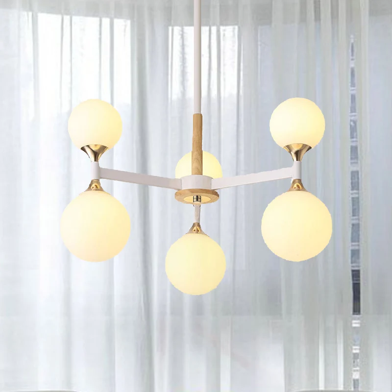 Lustre suspendu boule de verre à 6/12 lumières, corps en bois et métal, lampe suspendue pour Restaurant Clearhalo