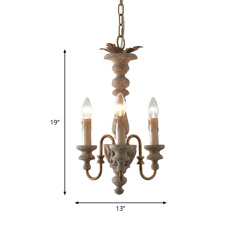 Lustre suspendu à bras incurvé blanc en détresse, bois Rural, 3 ampoules, plafonnier suspendu pour salle à manger Clearhalo