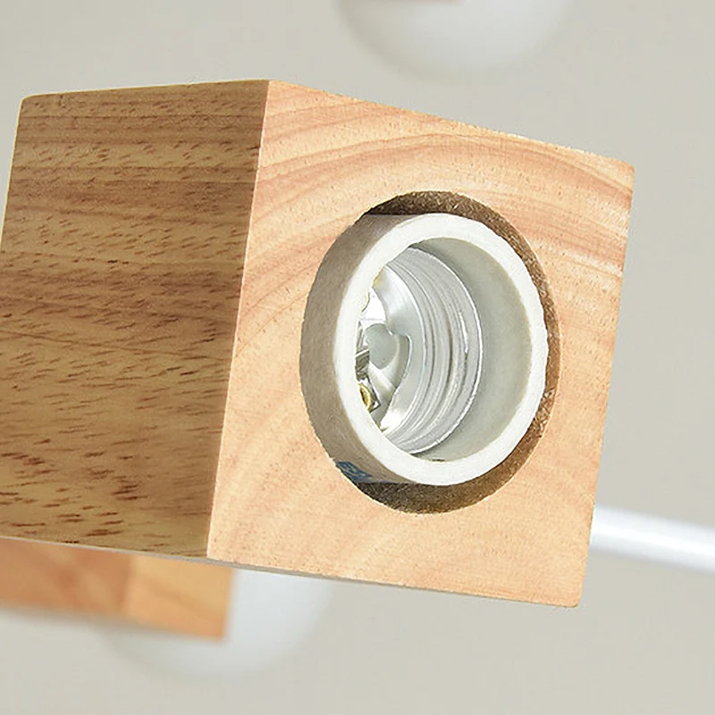 Lustre suspendu à bras incurvé blanc/noir, luminaire moderniste multi-lumières en bois avec chaîne Clearhalo