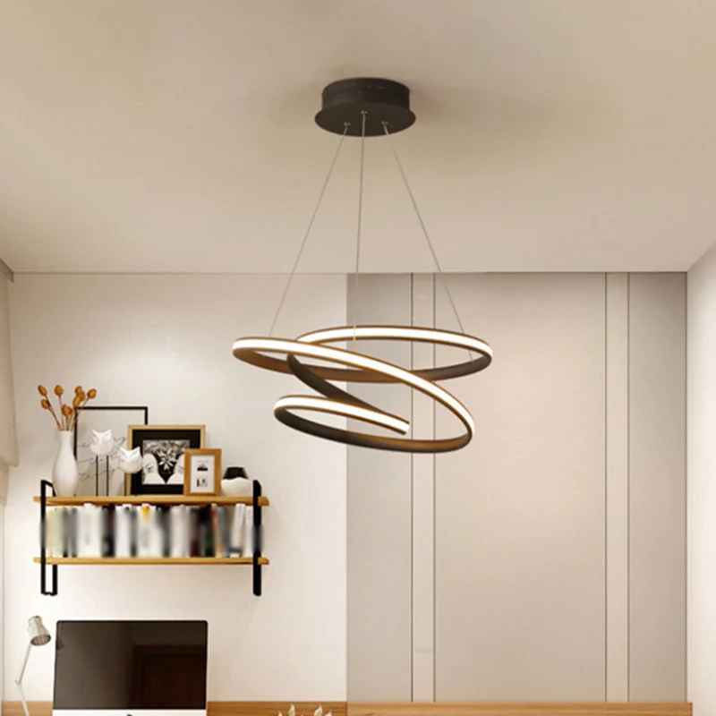 Lustre suspendu à cercle torsadé, LED métallique Simple, pour chambre à coucher, café, lumière chaude/blanche Clearhalo