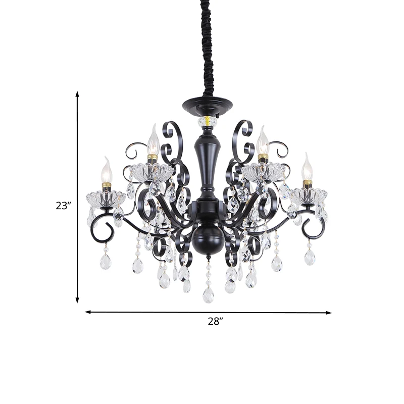 Lustre suspendu chandelier traditionnel 6 lumières lampe à suspension boule à facettes en noir Clearhalo