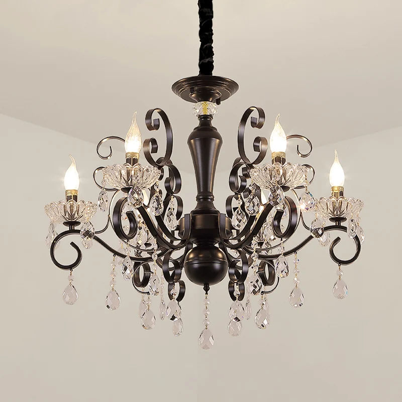 Lustre suspendu chandelier traditionnel 6 lumières lampe à suspension boule à facettes en noir Clearhalo