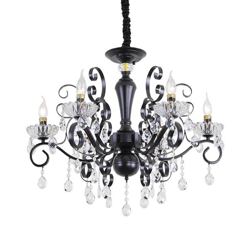 Lustre suspendu chandelier traditionnel 6 lumières lampe à suspension boule à facettes en noir Clearhalo