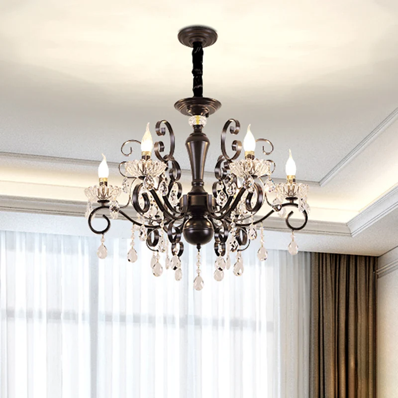 Lustre suspendu chandelier traditionnel 6 lumières lampe à suspension boule à facettes en noir Clearhalo
