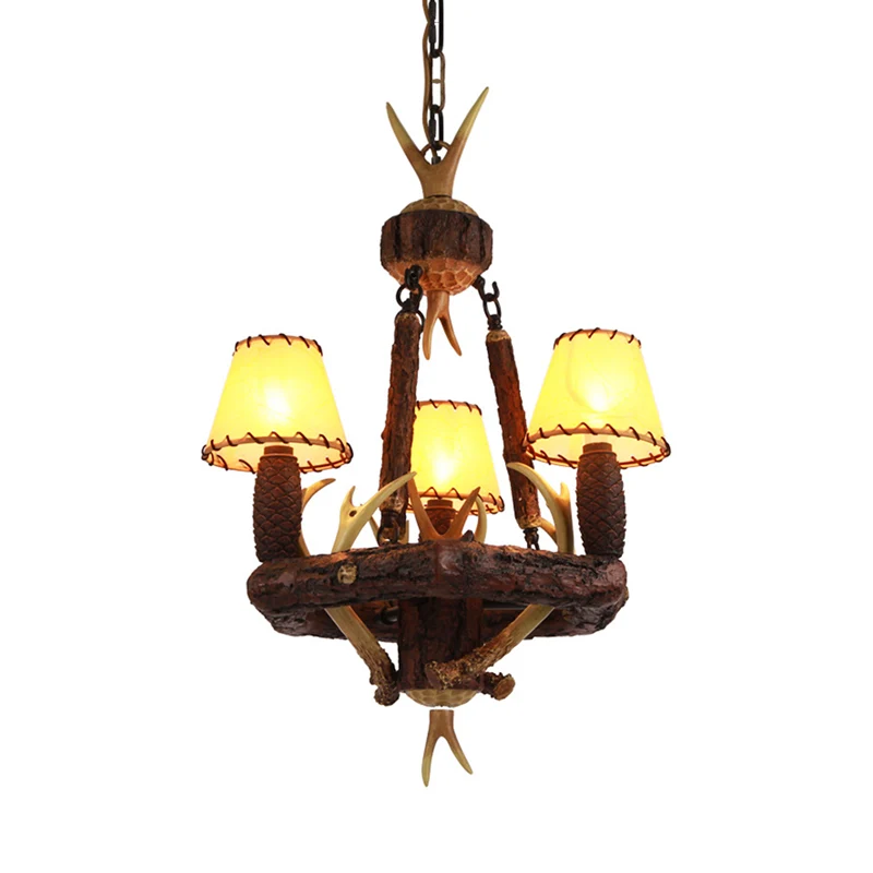 Lustre suspendu cône marron en tissu de ferme, plafonnier suspendu à 3 têtes pour salon Clearhalo