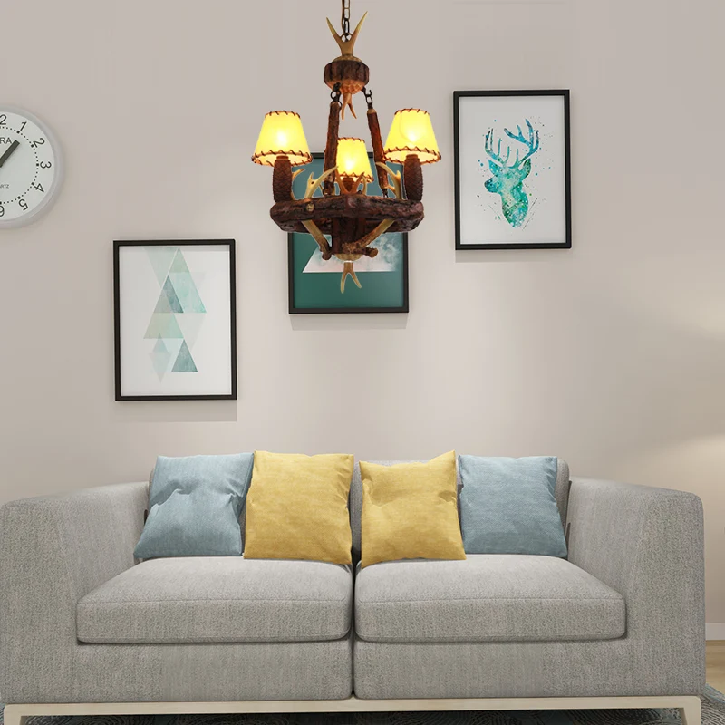 Lustre suspendu cône marron en tissu de ferme, plafonnier suspendu à 3 têtes pour salon Clearhalo