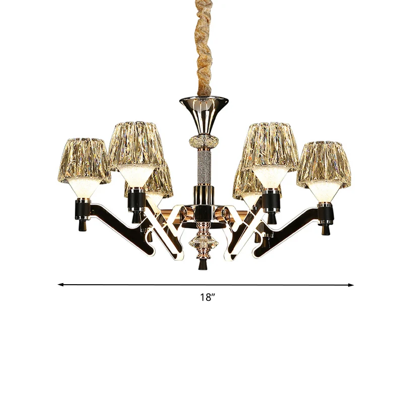 Lustre suspendu en cône moderne en cristal, 6 lumières chromées, plafonnier suspendu pour le salon Clearhalo