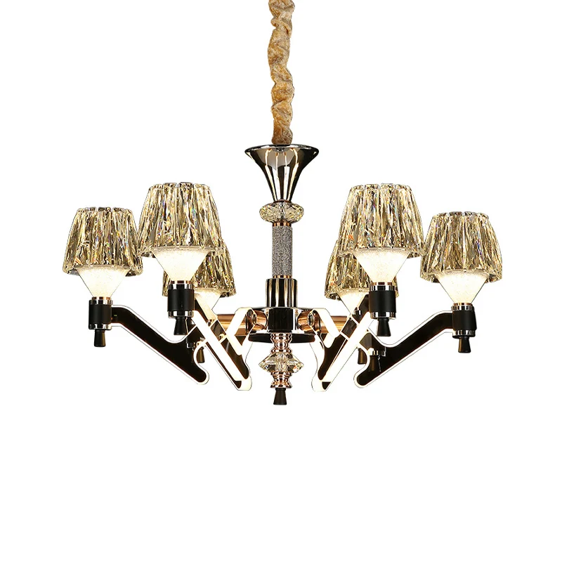 Lustre suspendu en cône moderne en cristal, 6 lumières chromées, plafonnier suspendu pour le salon Clearhalo