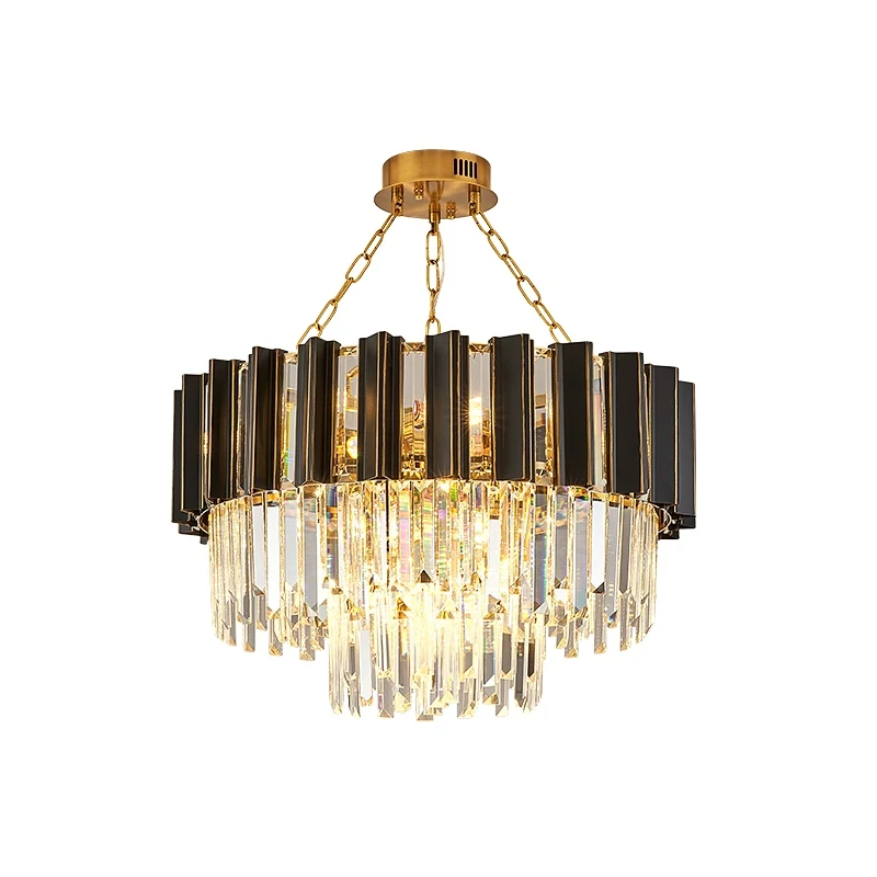 Lustre suspendu conique à 3 niveaux pour chambre à coucher, prisme en cristal moderniste, lustre noir et doré à 9 lumières...