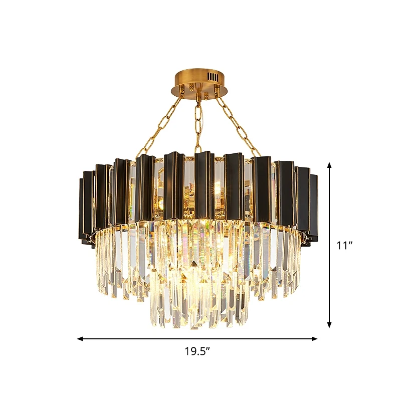 Lustre suspendu conique à 3 niveaux pour chambre à coucher, prisme en cristal moderniste, lustre noir et doré à 9 lumières...