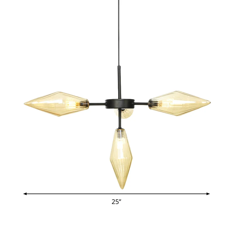 Lustre suspendu conique à 4 têtes, plafonnier suspendu en verre ambré moderniste en noir Clearhalo