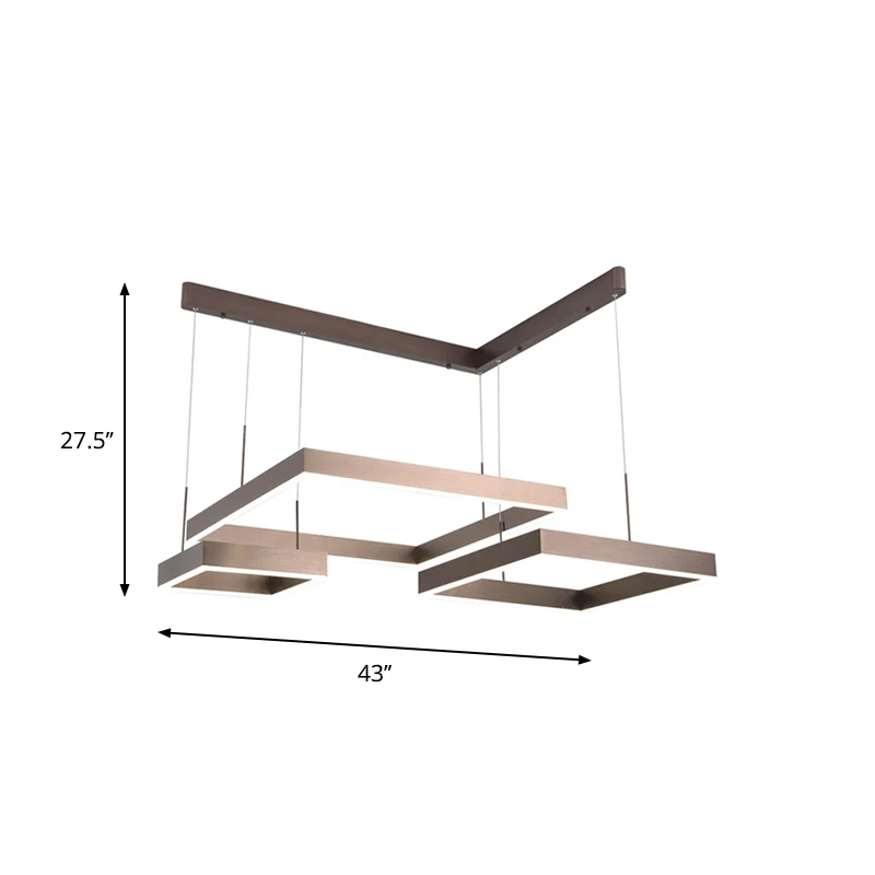Lustre suspendu contemporain à 3 carrés en aluminium, LED marron, lumière chaude/blanche, petit/grand Clearhalo